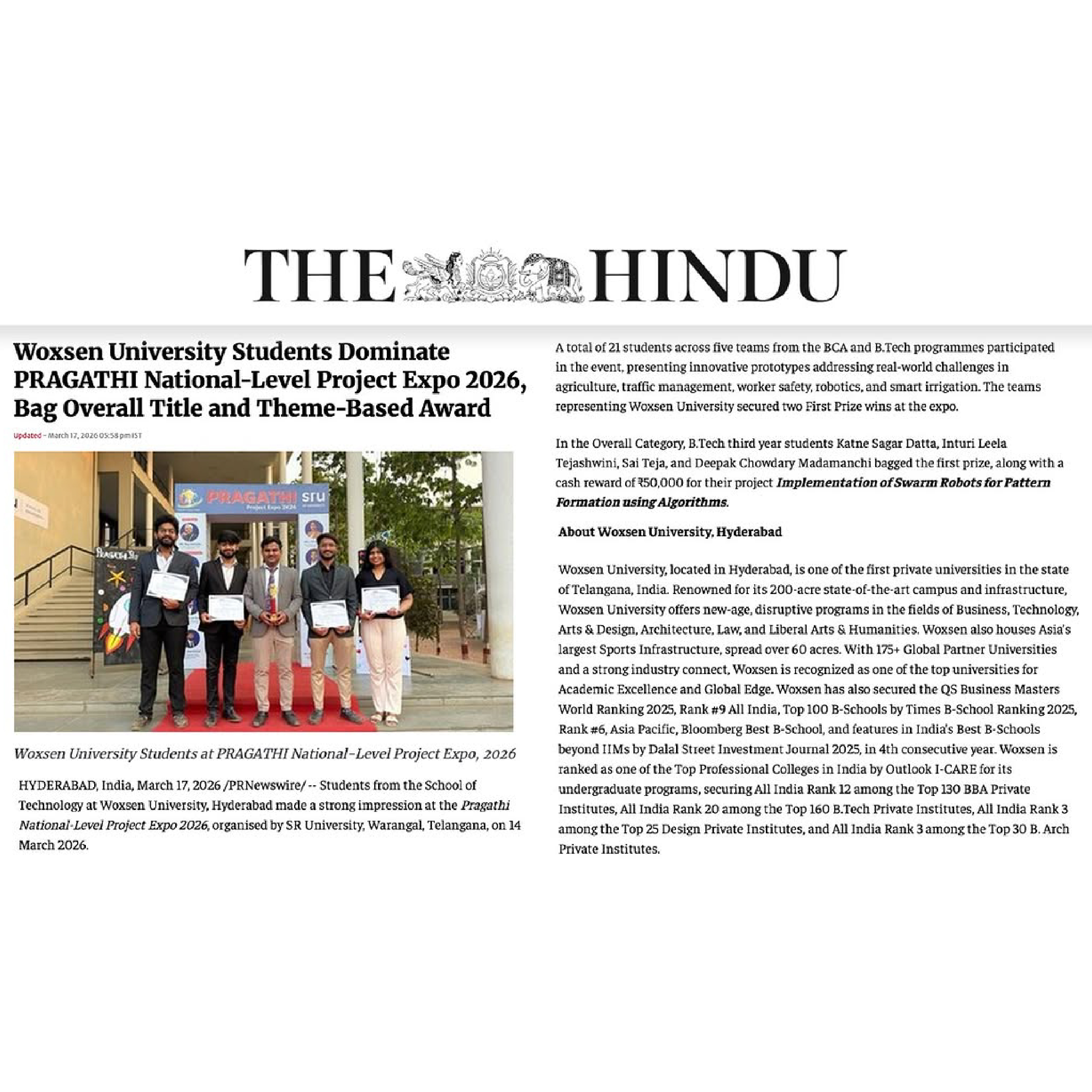 Woxsen Innovation Makes National Headlines