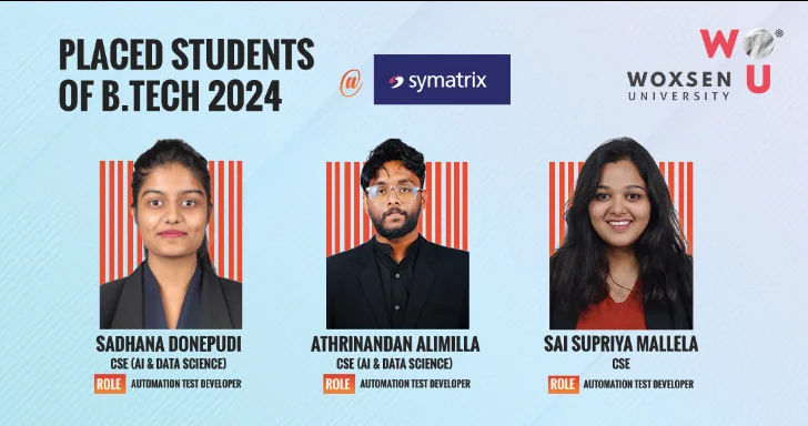 B.Tech Placements | Woxsen Students gets placed at Symatrix as Automation Test Developers