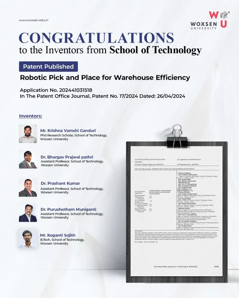 Patent Published | Robotic Pick and Place for Warehouse Efficiency by School of Technology