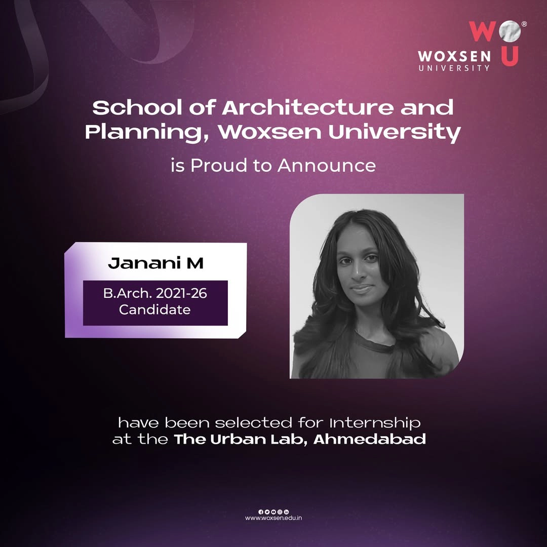Janani M (B.Arch 2021–26) Secures Internship at The Urban Lab, Ahmedabad