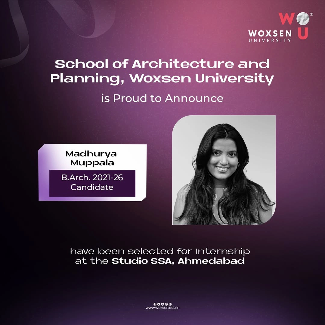 Madhurya Muppala (B.Arch 2021–26) Secures Internship at Studio SSA, Ahmedabad