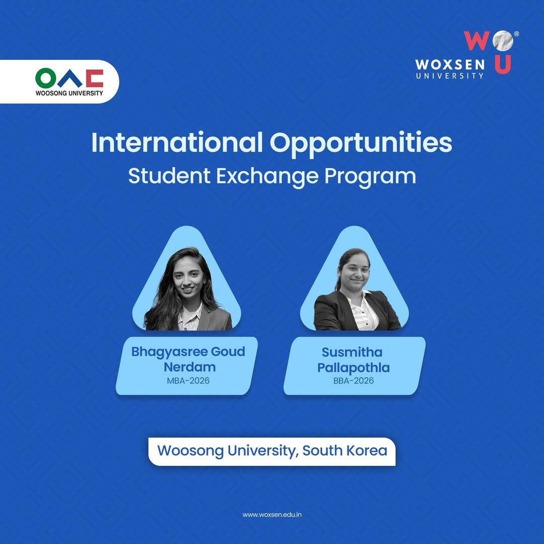 Bhagyasree & Susmitha to represent Woxsen at Woosong University, South Korea