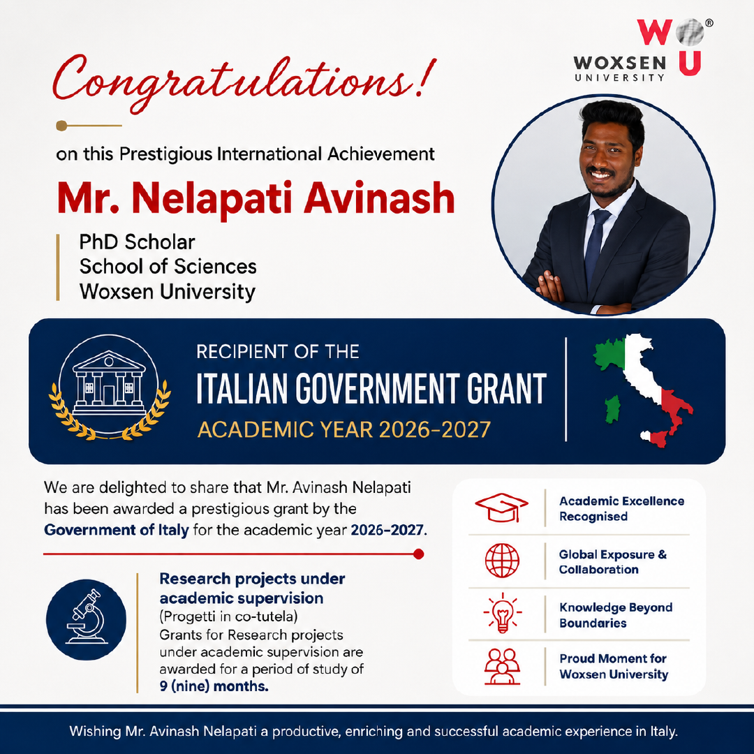 Woxsen PhD Scholar Awarded Italian Government Grant for Research Excellence
