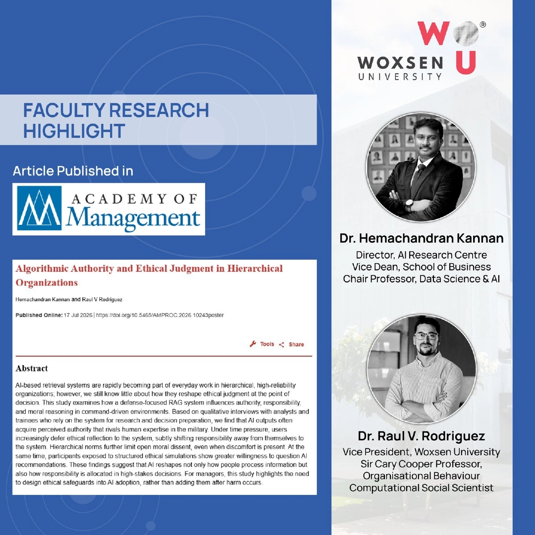 Research by Woxsen Faculty Explores AI’s Influence on Ethical Decision-Making